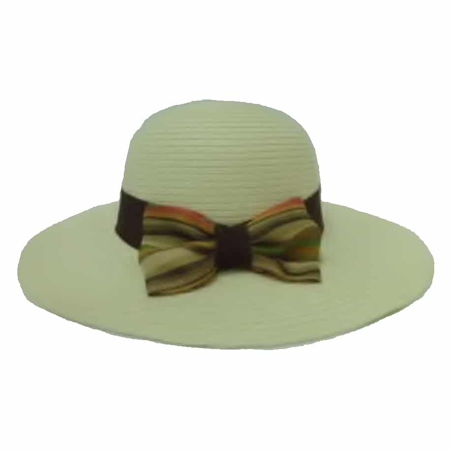 Sombrero de Ala Ancha para Mujer con Cinta Lisa y Lazo de Rayas - Image 3